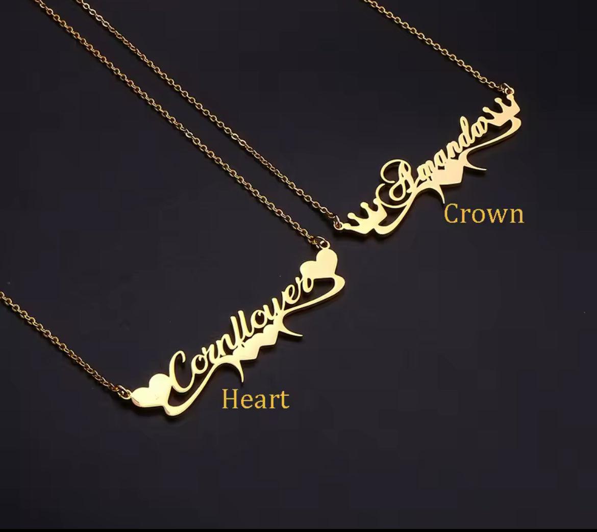 Custom Name Heart/Crown Necklace